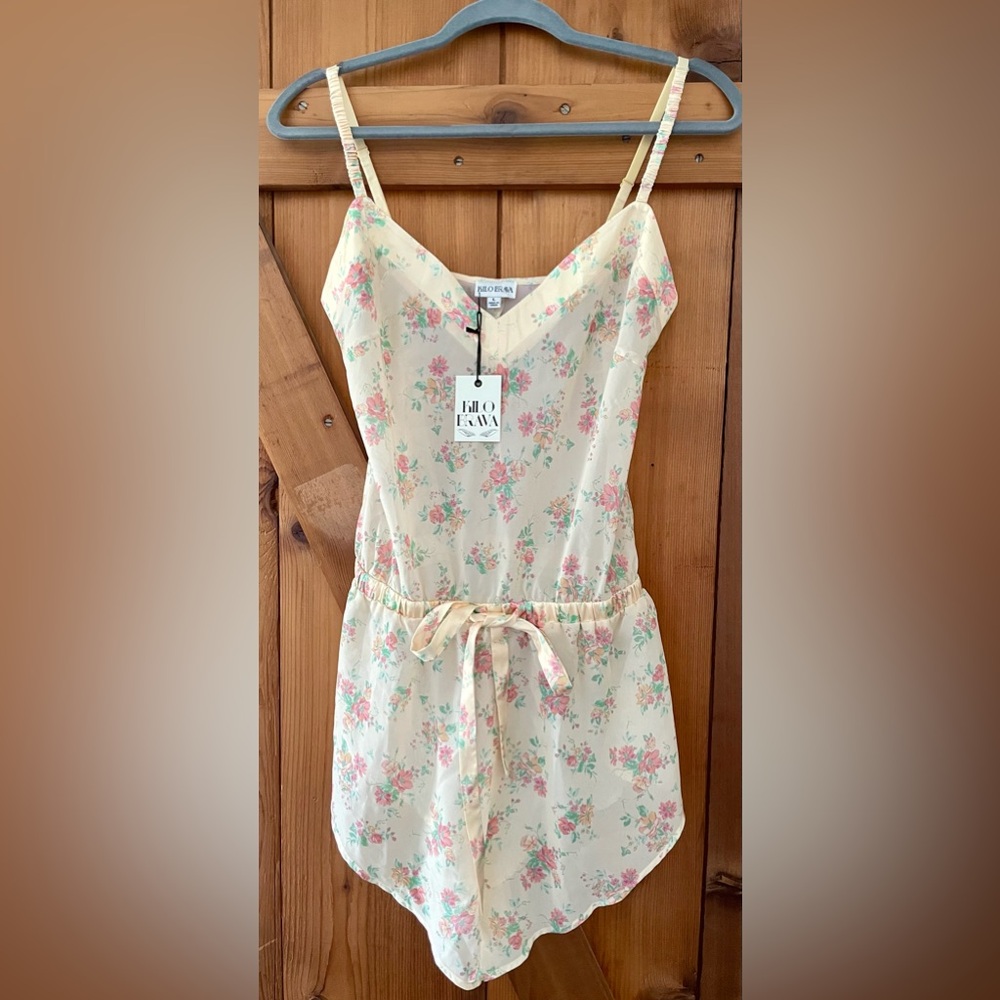 Floral Print Cream Sleepwear Romper